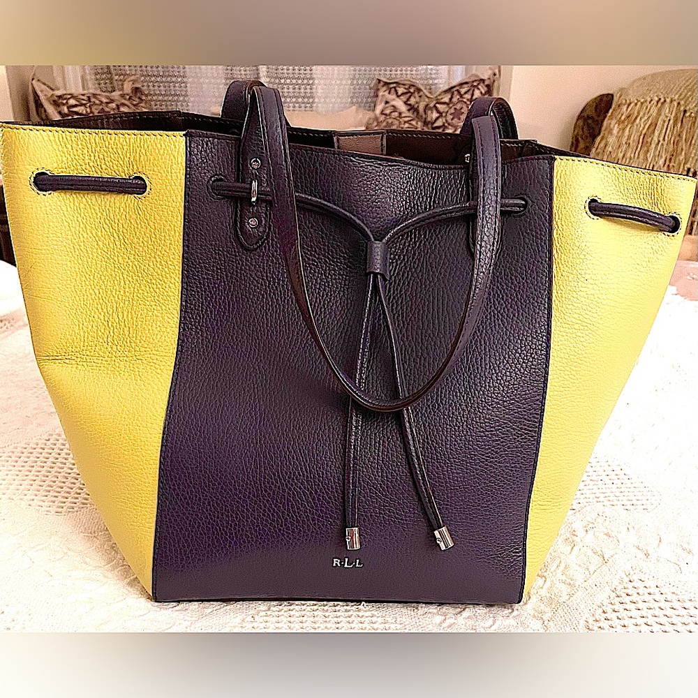 Polo Ralph Lauren Shoulder Large Tote Leather Bag, Drawstring Close, Like New!